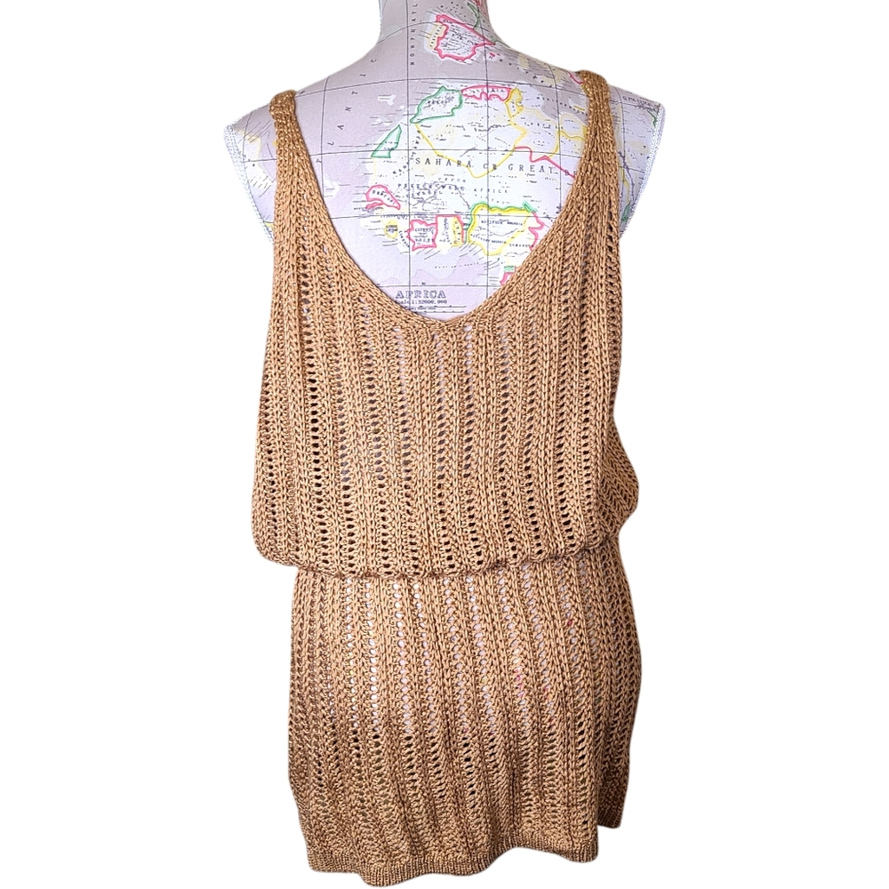 CUPSHE Size X-Large Tan Open Weave Crochet Swim Coverup Sleeveless Mini Dress - Picture 5 of 7